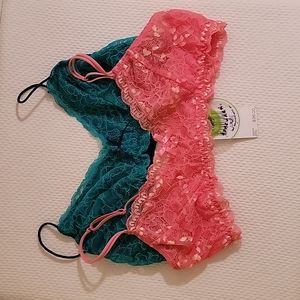 Honeydew Intimates Lace Bralettes- Green or Pink -Size L